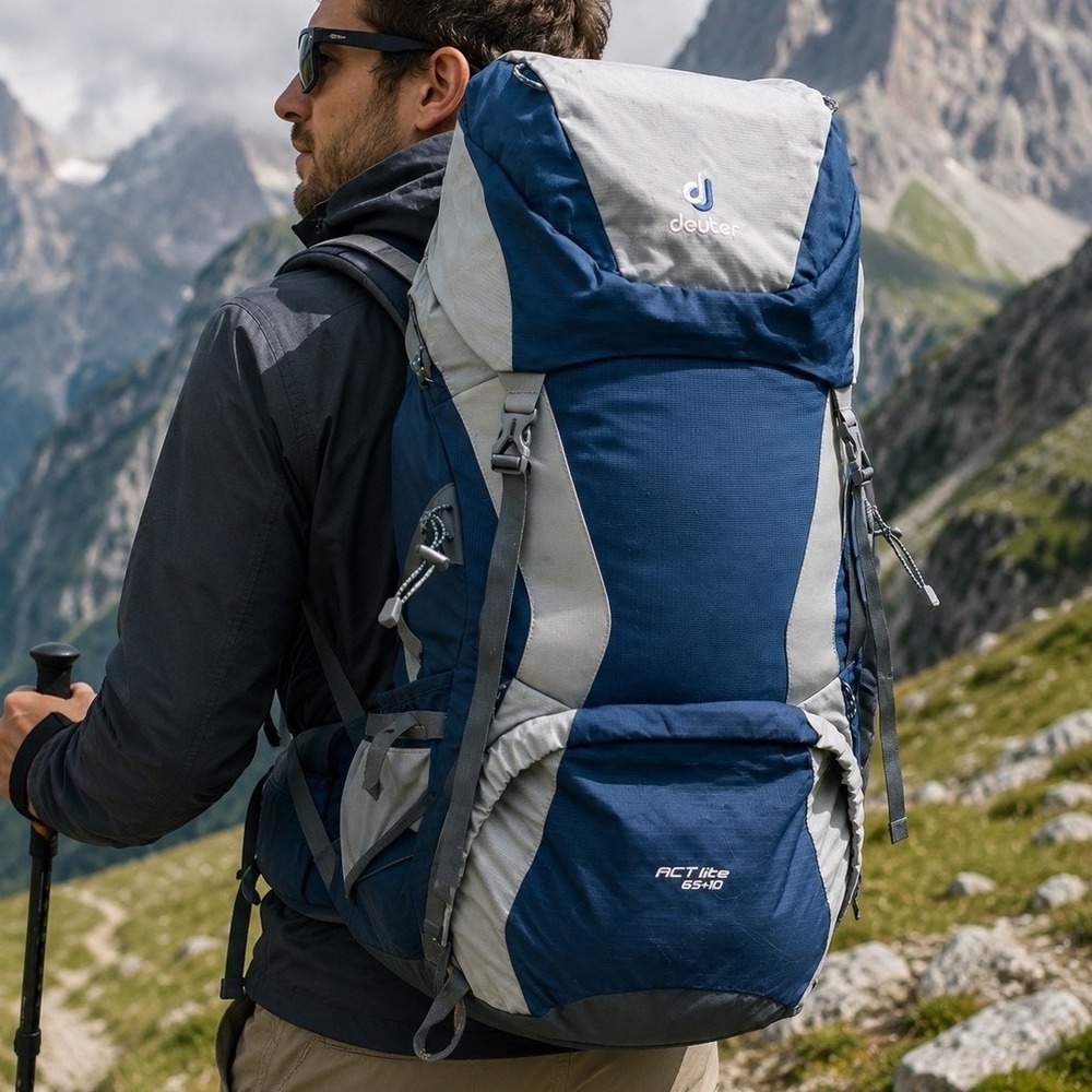 Deuter ACT Lite 65+10 Blue Gray Hiking Backpack Internal Frame Trekking Pack